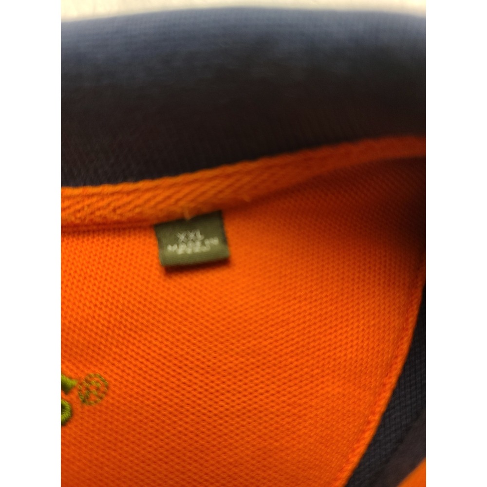 Orvis Men's XXL Short Sleeve Polo Shirt Navy Blue Orange Contrast Pique Knit - Picture 4 of 14